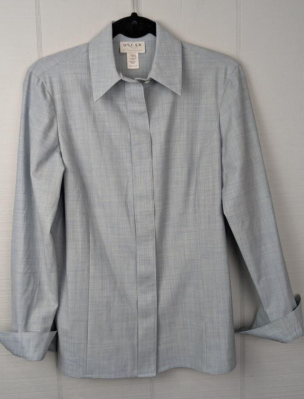 VTG Oscar de la Renta Shirt Women 10 Wool Stretch Long Sleeve Button Up Made USA